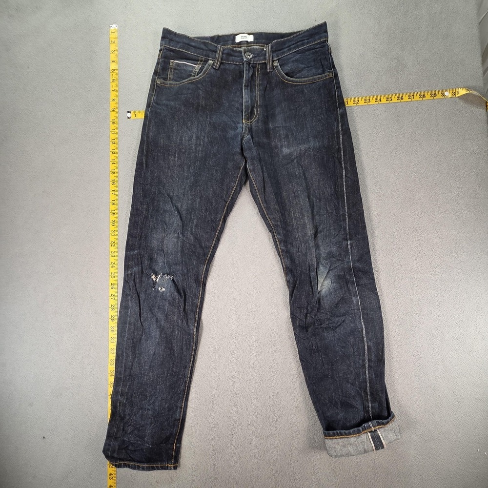 Selvedge Jeans Mens Blue Dark Wash‎ Slim Skinny Denim Fits 29x31